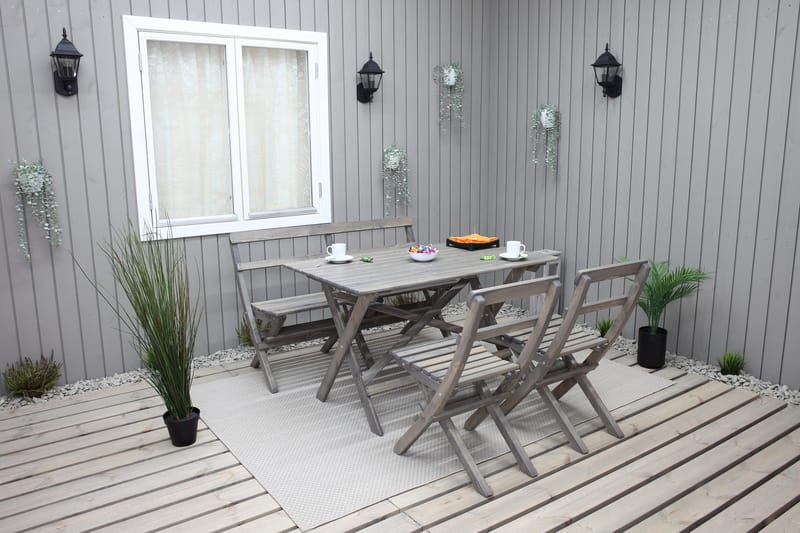 Larios Spisegruppe 76 cm + 2 Spisestoler + Benk - Grå - Hagemøbler & utemiljø - Hagegruppe - Spisegrupper hage