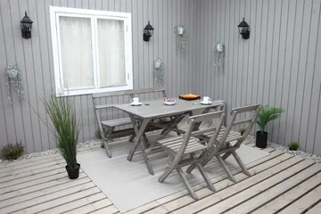 Larios Spisegruppe 76 cm + 2 Spisestoler + Benk - Grå - Hagemøbler & utemiljø - Hagegruppe - Spisegrupper hage