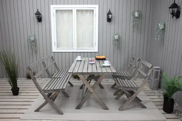 Larios Spisegruppe 76 cm + 2 Spisestoler + Benk - Grå - Hagemøbler & utemiljø - Hagegruppe - Spisegrupper hage