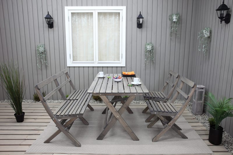 Larios Spisegruppe 76 cm + 2 Spisestoler + Benk - Grå - Hagemøbler & utemiljø - Hagegruppe - Spisegrupper hage