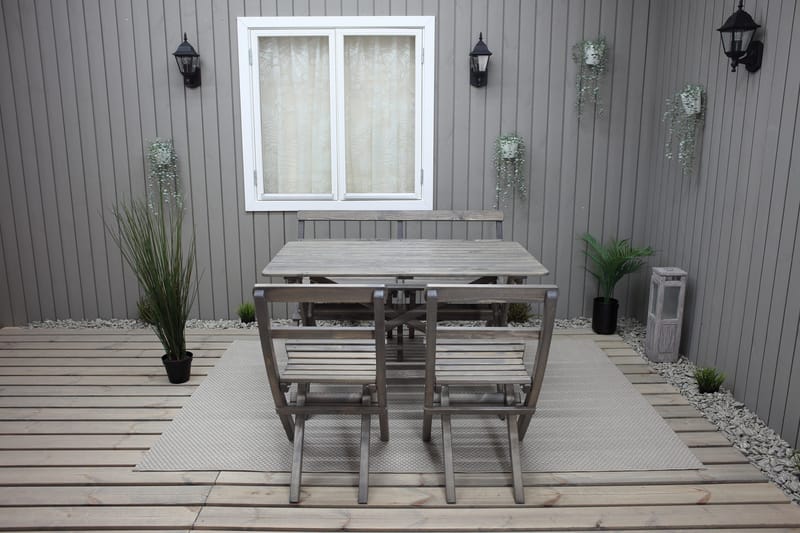 Larios Spisegruppe 76 cm + 2 Spisestoler + Benk - Grå - Hagemøbler & utemiljø - Hagegruppe - Spisegrupper hage