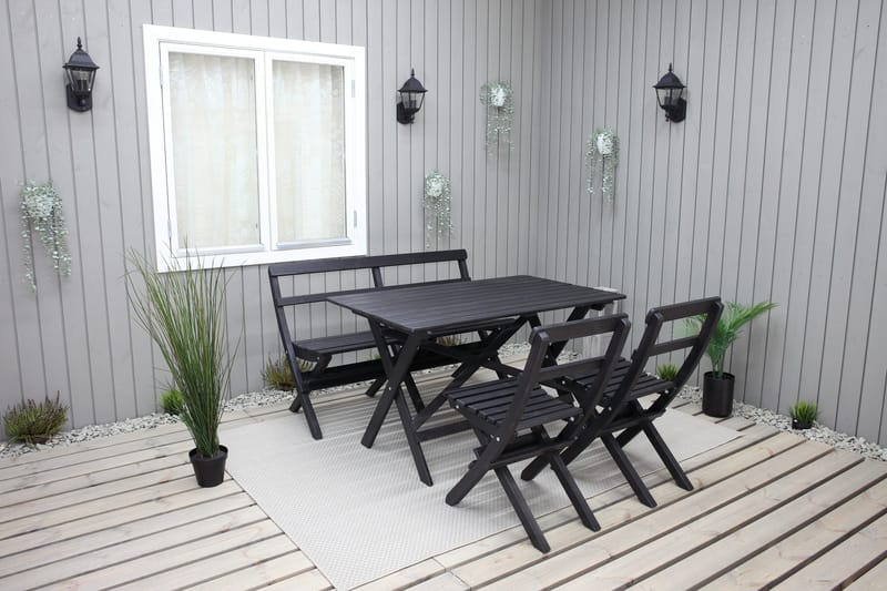 Larios Spisegruppe 76 cm + 2 Spisestoler + Benk - Svart - Hagemøbler & utemiljø - Hagegruppe - Spisegrupper hage
