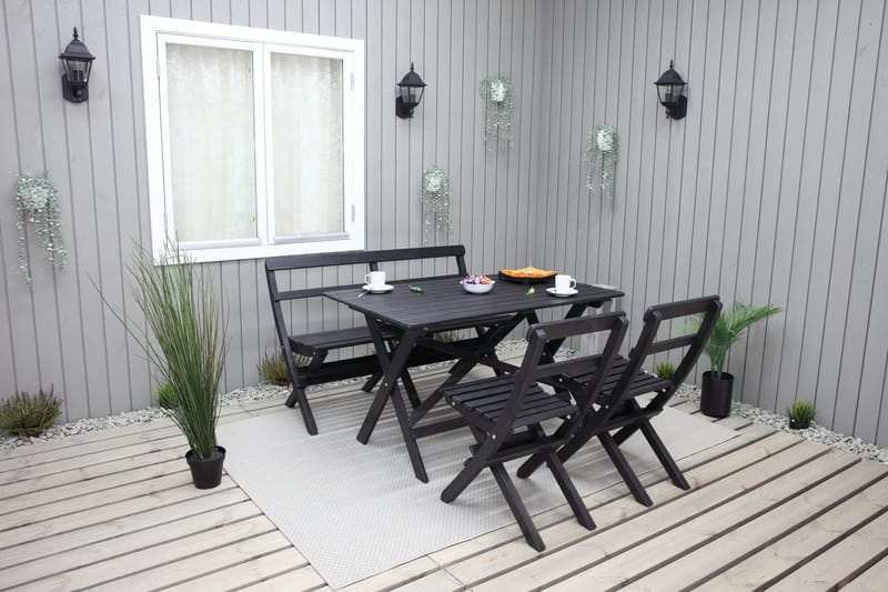 Larios Spisegruppe 76 cm + 2 Spisestoler + Benk - Svart - Hagemøbler & utemiljø - Hagegruppe - Spisegrupper hage
