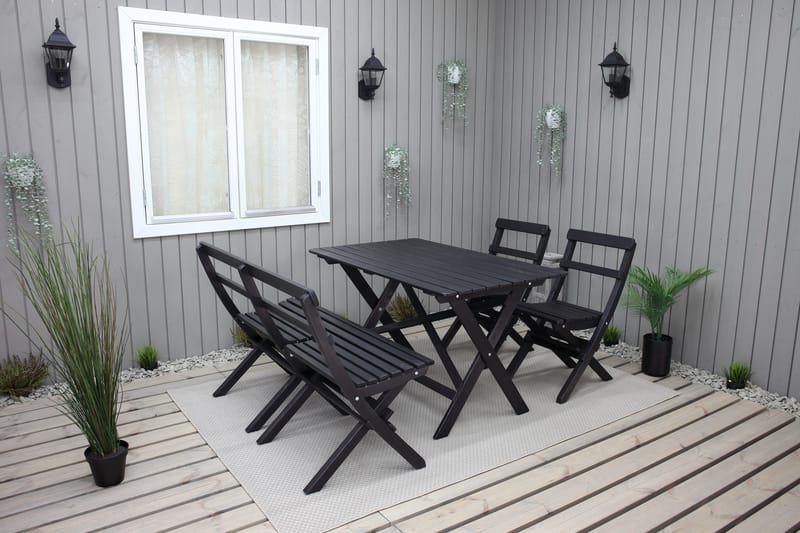 Larios Spisegruppe 76 cm + 2 Spisestoler + Benk - Svart - Hagemøbler & utemiljø - Hagegruppe - Spisegrupper hage
