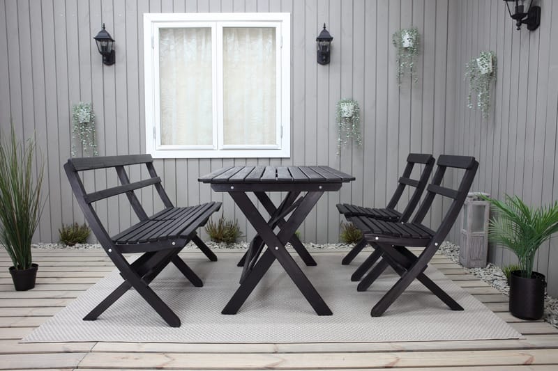 Larios Spisegruppe 76 cm + 2 Spisestoler + Benk - Svart - Hagemøbler & utemiljø - Hagegruppe - Spisegrupper hage