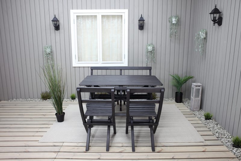 Larios Spisegruppe 76 cm + 2 Spisestoler + Benk - Svart - Hagemøbler & utemiljø - Hagegruppe - Spisegrupper hage