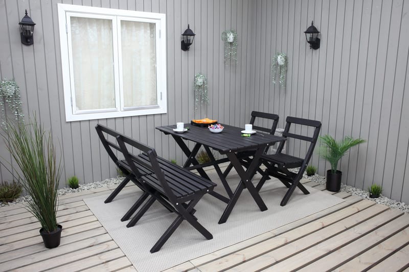 Larios Spisegruppe 76 cm + 2 Spisestoler + Benk - Svart - Hagemøbler & utemiljø - Hagegruppe - Spisegrupper hage