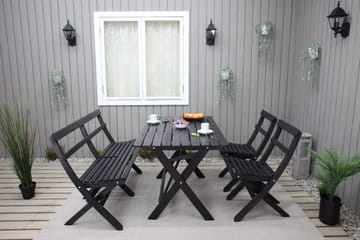 Larios Spisegruppe 76 cm + 2 Spisestoler + Benk - Svart - Hagemøbler & utemiljø - Hagegruppe - Spisegrupper hage