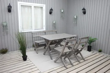 Larios Spisegruppe 76 cm + 2 Spisestoler + Benk - Grå - Hagemøbler & utemiljø - Hagegruppe - Spisegrupper hage