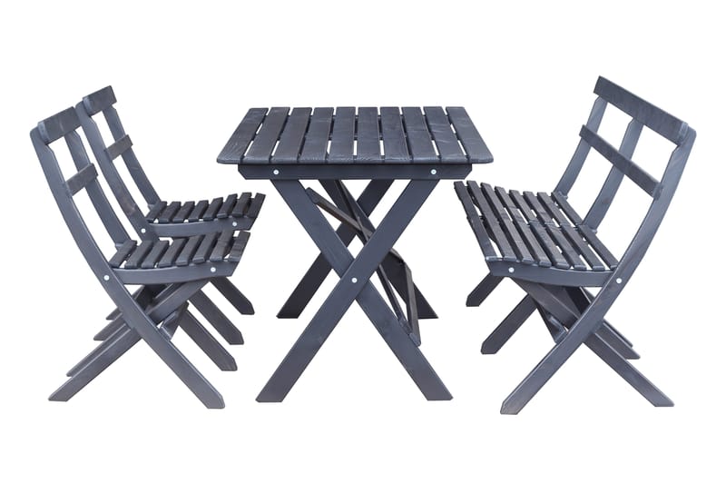 Larios Spisegruppe 76 cm + 2 Spisestoler + Benk - Svart - Hagemøbler & utemiljø - Hagegruppe - Spisegrupper hage