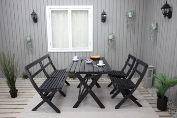 Larios Spisegruppe 76 cm + 2 Spisestoler + Benk - Svart - Hagemøbler & utemiljø - Hagegruppe - Spisegrupper hage