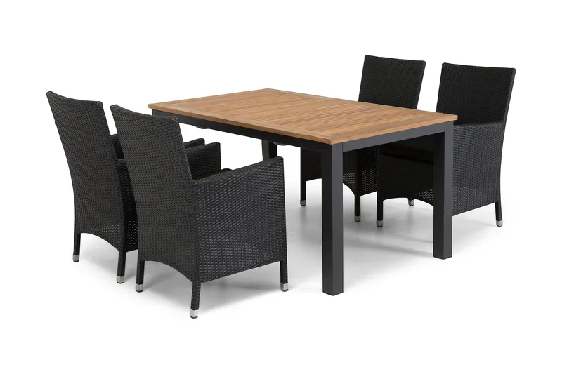Las Vegas Spisegruppe 152-210 + 4 Thor Stoler - Svart/Teak - Hagemøbler & utemiljø - Hagegruppe - Spisegrupper hage