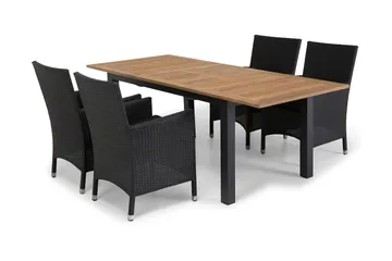 Las Vegas Spisegruppe 152-210 + 4 Thor Stoler - Svart/Teak - Hagemøbler & utemiljø - Hagegruppe - Spisegrupper hage