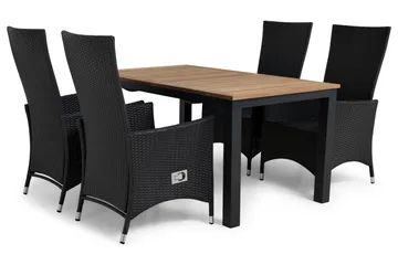 Las Vegas Spisegruppe 152-210+4 Jenny Regulerbare Stoler - Inkl Puter Svart/Teak - Hagemøbler & utemiljø - Hagegruppe - Spisegrupper hage