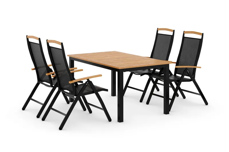 Las Vegas Spisegruppe 152-210+4 Posisjonsstoler Lyx - Svart/Teak - Hagemøbler & utemiljø - Hagegruppe - Spisegrupper hage