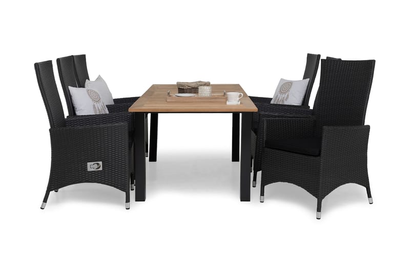 Las Vegas Spisegruppe 152-210+6 Jenny Regulerbare Stoler, Inkl Puter Svart/Teak