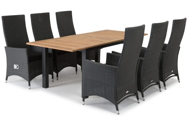 Las Vegas Spisegruppe 152-210+6 Jenny Regulerbare Stoler - Svart/Teak - Hagemøbler & utemiljø - Hagegruppe - Spisegrupper hage