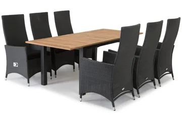 Las Vegas Spisegruppe 152-210+6 Jenny Regulerbare Stoler - Svart/Teak - Hagemøbler & utemiljø - Hagegruppe - Spisegrupper hage