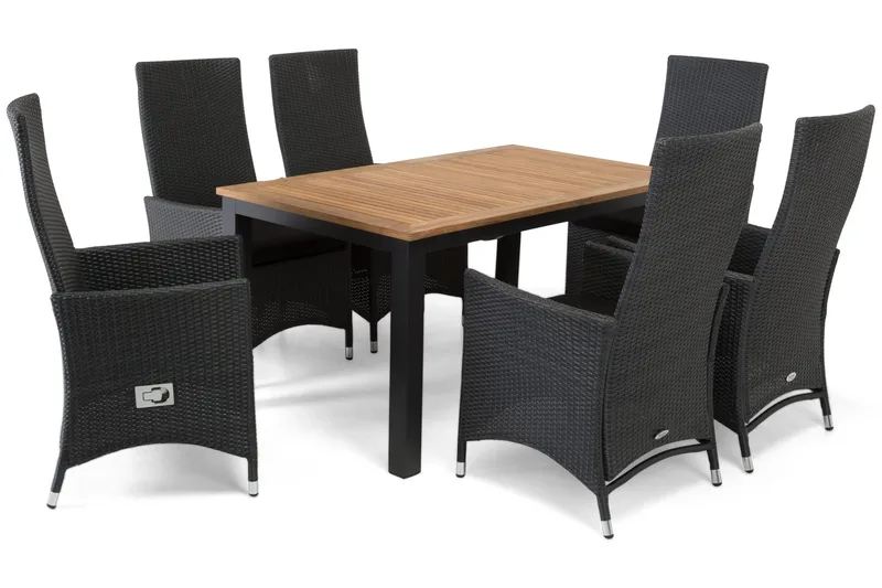 Las Vegas Spisegruppe 152-210+6 Jenny Regulerbare Stoler - Svart/Teak - Hagemøbler & utemiljø - Hagegruppe - Spisegrupper hage