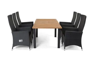 Las Vegas Spisegruppe 152-210+6 Jenny Regulerbare Stoler - Svart/Teak - Hagemøbler & utemiljø - Hagegruppe - Spisegrupper hage