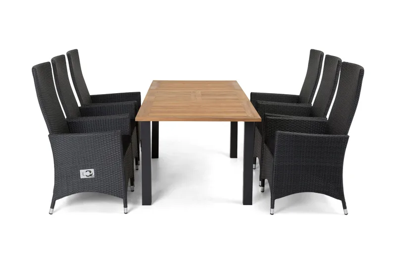 Las Vegas Spisegruppe 152-210+6 Jenny Regulerbare Stoler, Svart/Teak