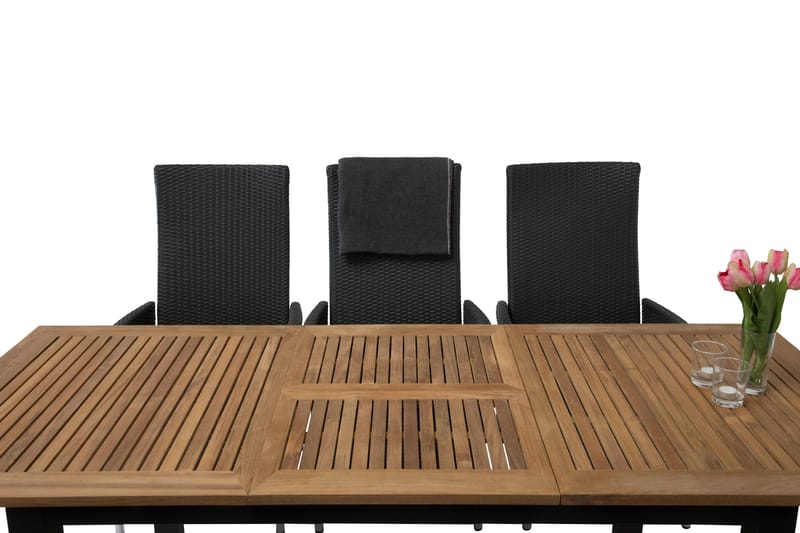Las Vegas Spisegruppe 152-210+6 Jenny Regulerbare Stoler - Svart/Teak - Hagemøbler & utemiljø - Hagegruppe - Spisegrupper hage