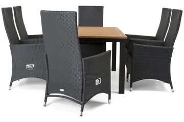 Las Vegas Spisegruppe 152-210+6 Jenny Regulerbare Stoler - Svart/Teak - Hagemøbler & utemiljø - Hagegruppe - Spisegrupper hage