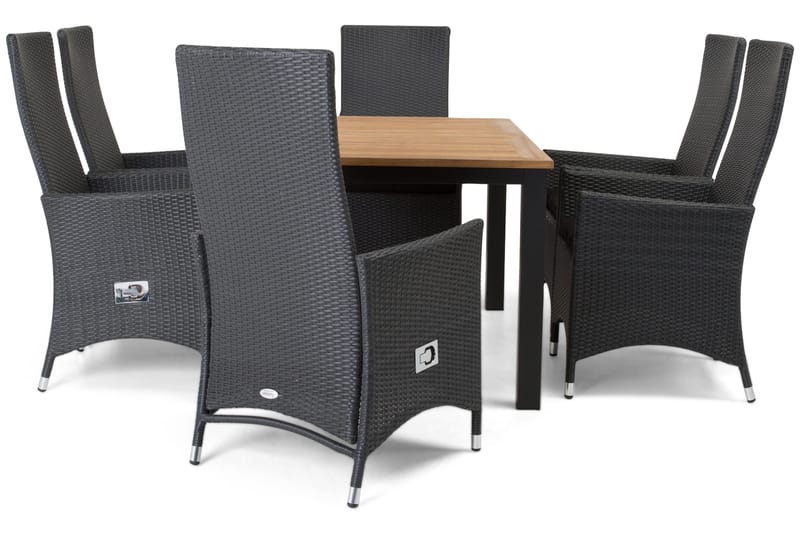 Las Vegas Spisegruppe 152-210+6 Jenny Regulerbare Stoler - Svart/Teak - Hagemøbler & utemiljø - Hagegruppe - Spisegrupper hage