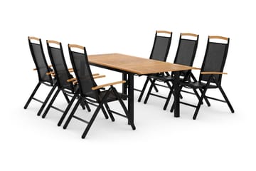 Las Vegas Spisegruppe 152-210+6 Posisjonsstoler Lyx - Svart/Teak - Hagemøbler & utemiljø - Hagegruppe - Spisegrupper hage