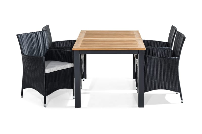 Las Vegas Spisegruppe 152-210x90 + 4 Thor Stoler m Pute, Teak/Svart/Grå
