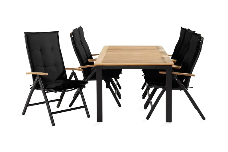 Las Vegas Spisegruppe 152-210x90 + 6 Stoler m Pute, Svart/Teak
