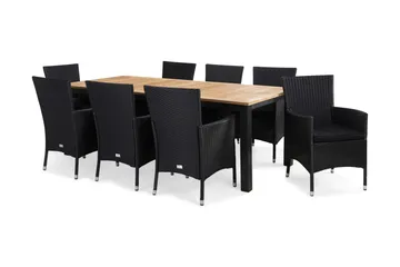 Las Vegas Spisegruppe 220-280 + 8 Thor Lenestol m Pute - Svart/Teak - Hagemøbler & utemiljø - Hagegruppe - Spisegrupper hage