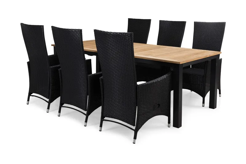 Las Vegas Spisegruppe 220-280+6 Jenny Regulerbare Stoler - Inkl Puter Svart/Teak - Hagemøbler & utemiljø - Hagegruppe - Spisegrupper hage