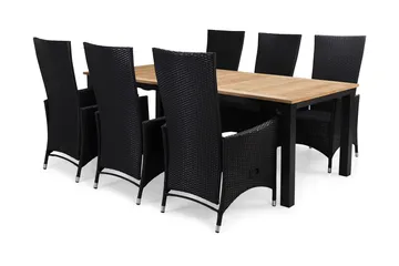 Las Vegas Spisegruppe 220-280+6 Jenny Regulerbare Stoler - Inkl Puter Svart/Teak - Hagemøbler & utemiljø - Hagegruppe - Spisegrupper hage