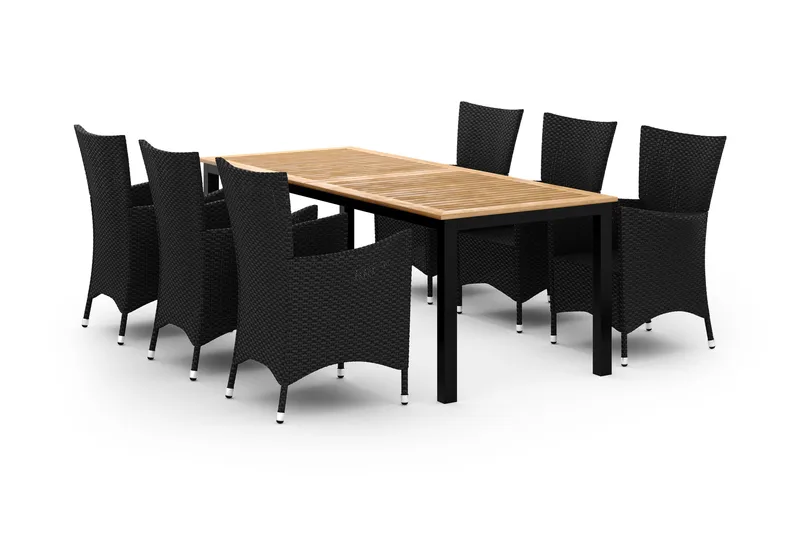 Las Vegas Spisegruppe 220-280+6 Thor Lyx Stoler - Svart/Teak - Hagemøbler & utemiljø - Hagegruppe - Spisegrupper hage