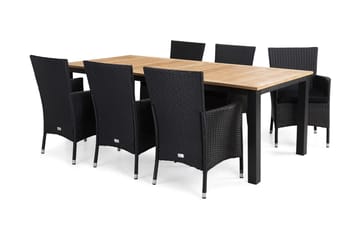 Las Vegas Spisegruppe 220-280+6 Thor Lyx Stoler+Puter - Svart/Teak - Hagemøbler & utemiljø - Hagegruppe - Spisegrupper hage