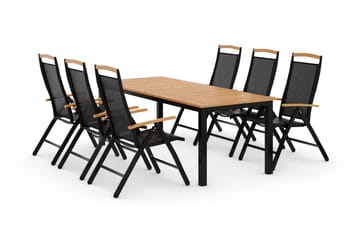 Las Vegas Spisegruppe 220-280+6 Posisjonsstoler Lyx - Svart/Teak - Hagemøbler & utemiljø - Hagegruppe - Spisegrupper hage