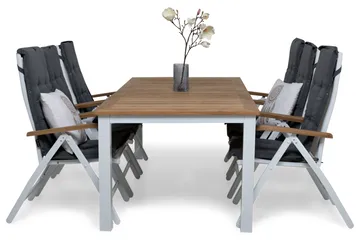 Las Vegas Spisegruppe 220-280+6 Posisjonsstoler Lyx+Puter - Hvit/Teak/Grå - Hagemøbler & utemiljø - Hagegruppe - Spisegrupper hage