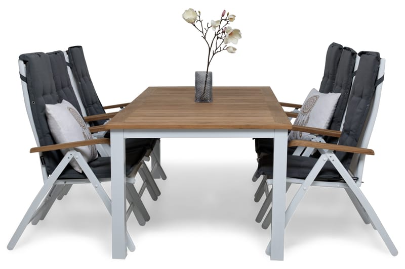 Las Vegas Spisegruppe 220-280+6 Posisjonsstoler Lyx+Puter - Hvit/Teak/Grå - Hagemøbler & utemiljø - Hagegruppe - Spisegrupper hage