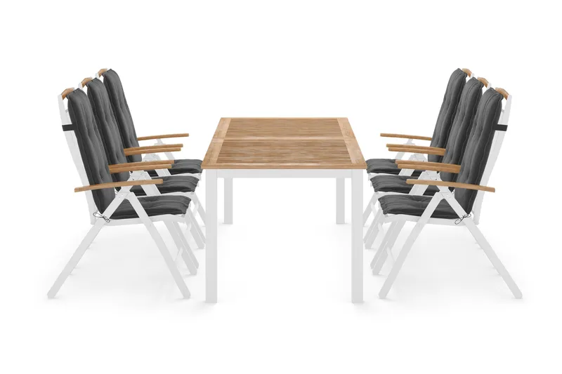 Las Vegas Spisegruppe 220-280+6 Posisjonsstoler Lyx+Puter, Hvit/Teak/Grå