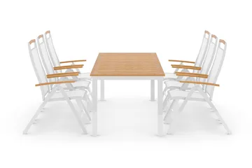 Las Vegas Spisegruppe 220-280+6 Posisjonsstoler Lyx - Hvit/Teak - Hagemøbler & utemiljø - Hagegruppe - Spisegrupper hage