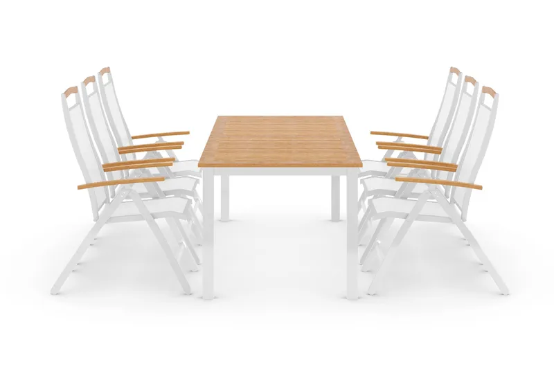 Las Vegas Spisegruppe 220-280+6 Posisjonsstoler Lyx, Hvit/Teak