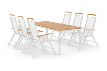 Las Vegas Spisegruppe 220-280+6 Posisjonsstoler Lyx - Hvit/Teak - Hagemøbler & utemiljø - Hagegruppe - Spisegrupper hage