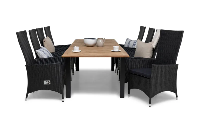 Las Vegas Spisegruppe 220-280+8 Jenny Regulerbare Stoler, Inkl Puter Teak/Svart/Grå