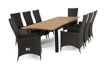 Las Vegas Spisegruppe 220-280+8 Jenny Regulerbare Stoler - Svart/Teak - Hagemøbler & utemiljø - Hagegruppe - Spisegrupper hage