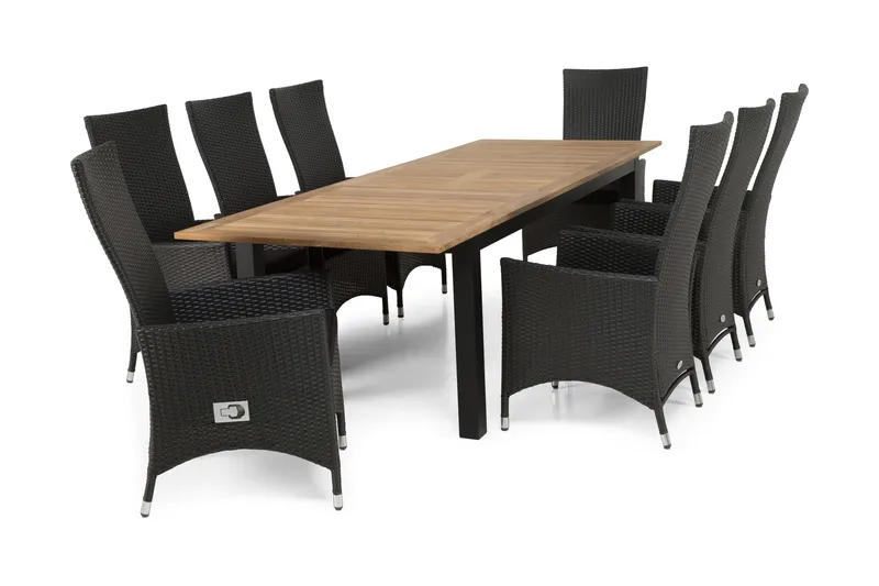 Las Vegas Spisegruppe 220-280+8 Jenny Regulerbare Stoler, Svart/Teak