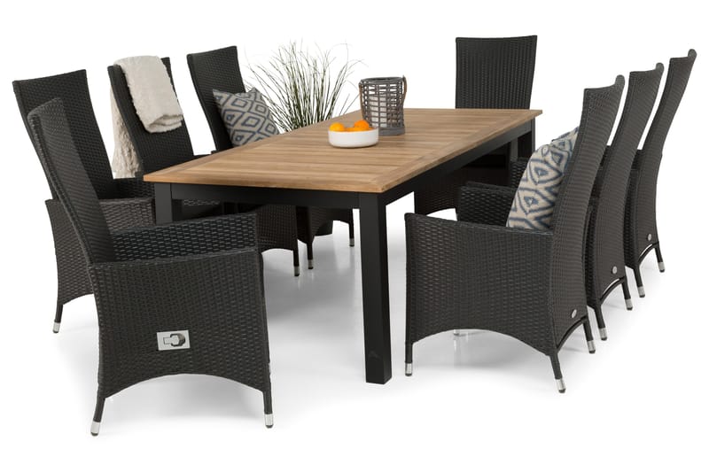 Las Vegas Spisegruppe 220-280+8 Jenny Regulerbare Stoler - Svart/Teak - Hagemøbler & utemiljø - Hagegruppe - Spisegrupper hage