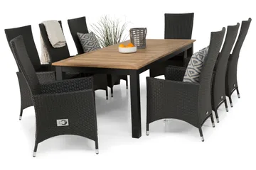 Las Vegas Spisegruppe 220-280+8 Jenny Regulerbare Stoler - Svart/Teak - Hagemøbler & utemiljø - Hagegruppe - Spisegrupper hage