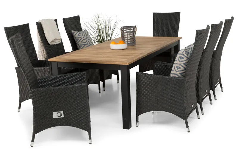 Las Vegas Spisegruppe 220-280+8 Jenny Regulerbare Stoler - Svart/Teak - Hagemøbler & utemiljø - Hagegruppe - Spisegrupper hage