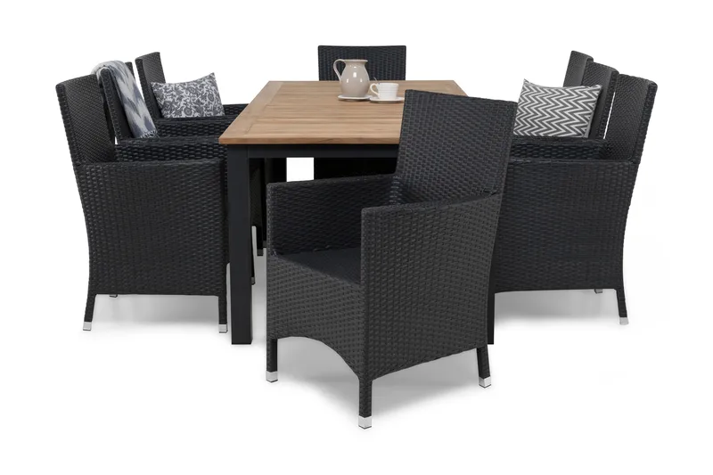 Las Vegas Spisegruppe 220-280+8 Thor Lyx Stoler, Svart/Teak